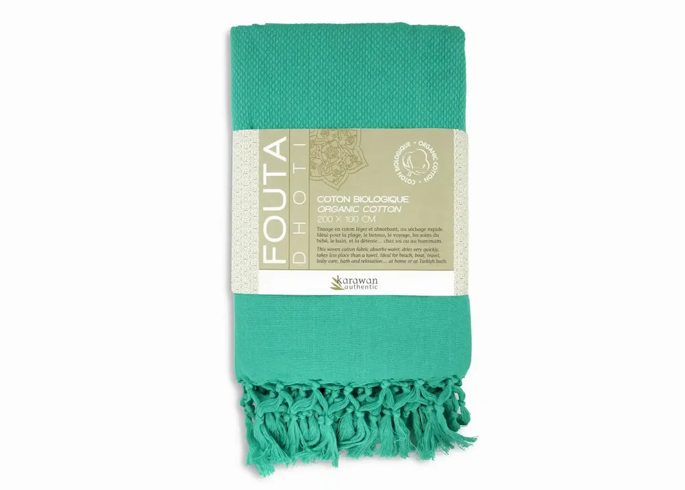 Serviettes de bain - FOUTA EN COTON BIOLOGIQUE - couleur LAGON - KARAWAN AUTHENTIC