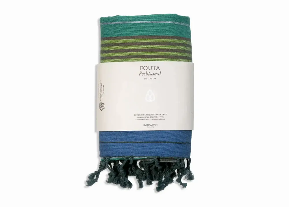 Serviettes de bain - FOUTA EN COTON BIOLOGIQUE - ÉBÈNE - couleur FOREST - KARAWAN AUTHENTIC