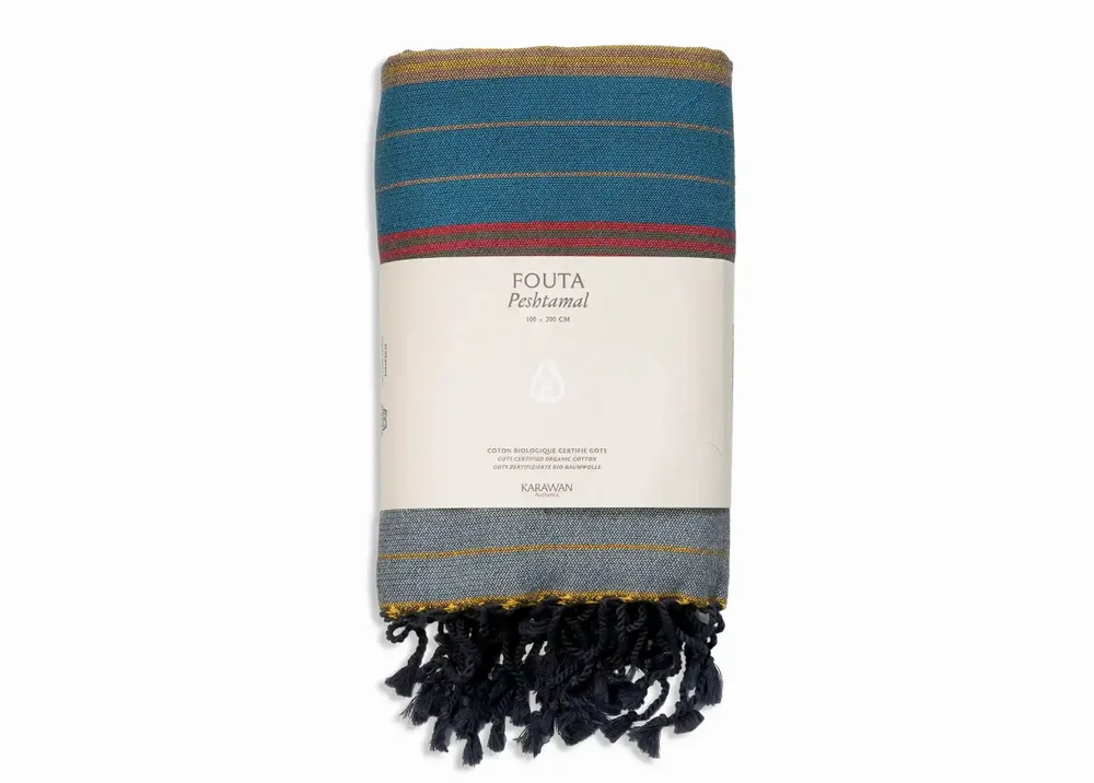 Serviettes de bain - FOUTA TISSÉE EN COTON BIOLOGIQUE - EBENE - couleur RED BLUE - KARAWAN AUTHENTIC