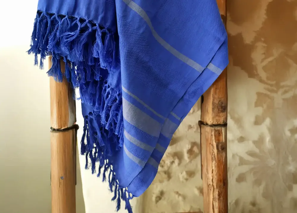 Bath towels - WOVEN ORGANIC COTTON FOUTA - GARDEN COLLECTION - BLUEBERRY COLOR - KARAWAN AUTHENTIC