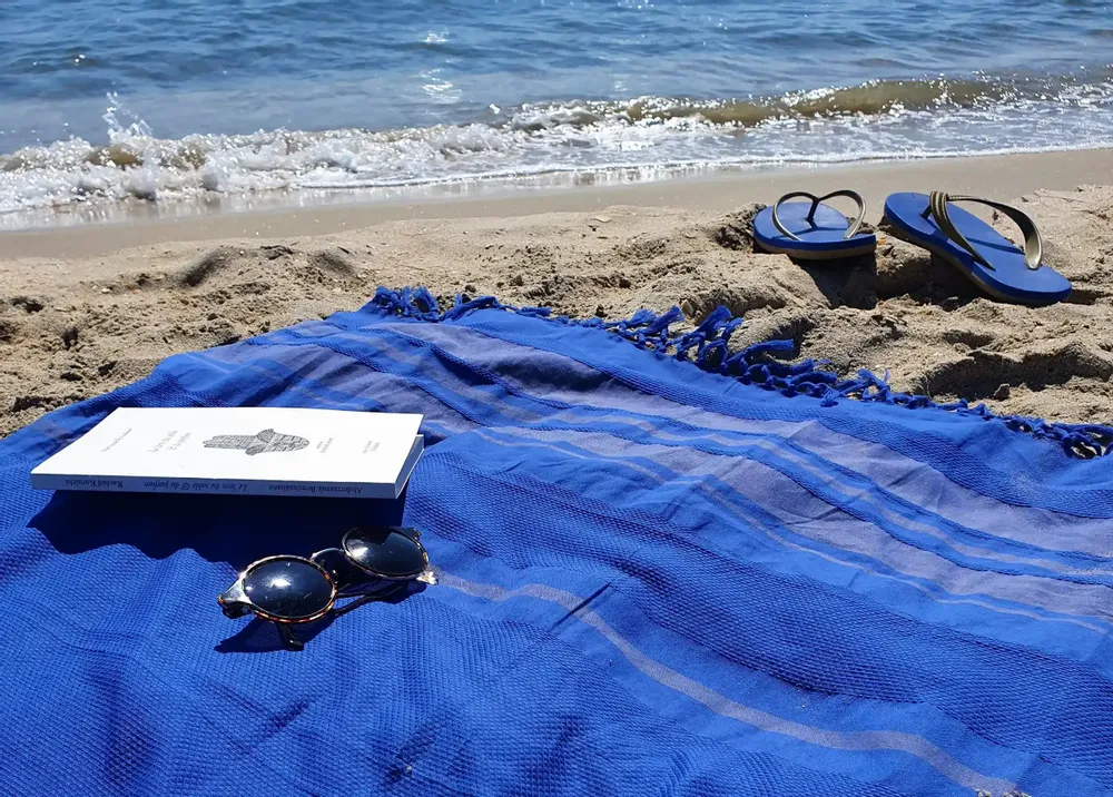 Bath towels - WOVEN ORGANIC COTTON FOUTA - GARDEN COLLECTION - BLUEBERRY COLOR - KARAWAN AUTHENTIC