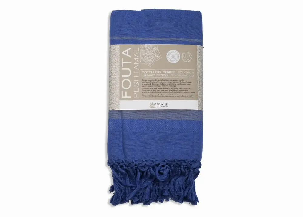 Bath towels - WOVEN ORGANIC COTTON FOUTA - GARDEN COLLECTION - BLUEBERRY COLOR - KARAWAN AUTHENTIC