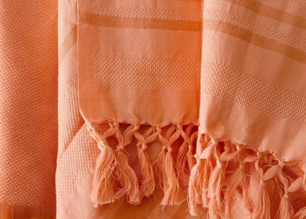 Serviettes de bain - FOUTA TISSÉE EN COTON BIOLOGIQUE - COLLECTION GARDEN - COULEUR CORAL - KARAWAN AUTHENTIC