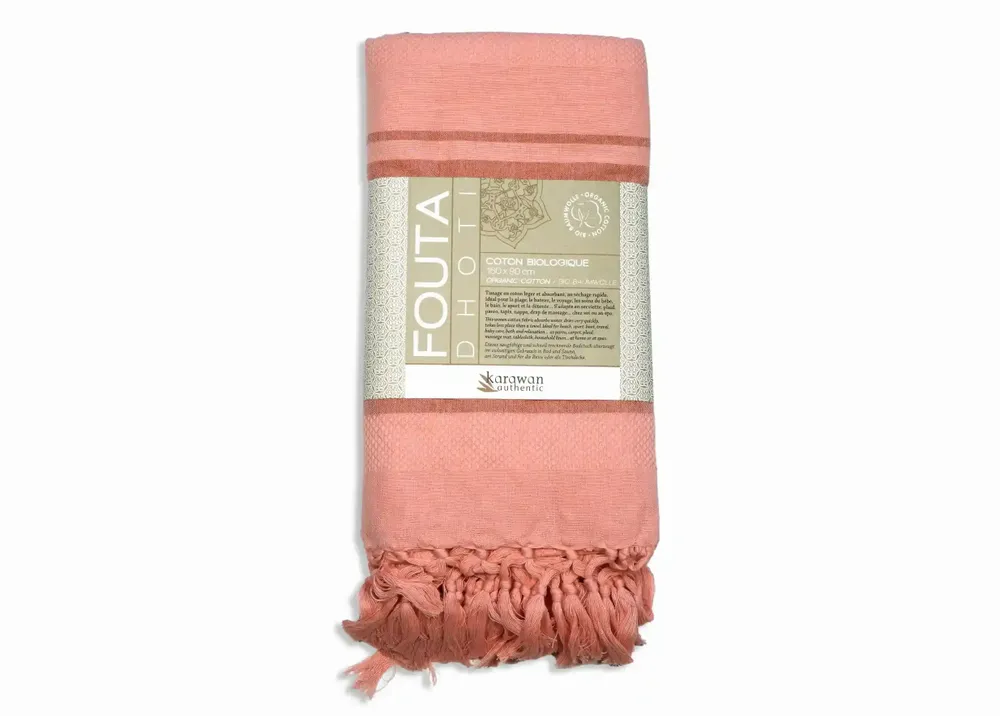 Serviettes de bain - FOUTA TISSÉE EN COTON BIOLOGIQUE - COLLECTION GARDEN - COULEUR CORAL - KARAWAN AUTHENTIC