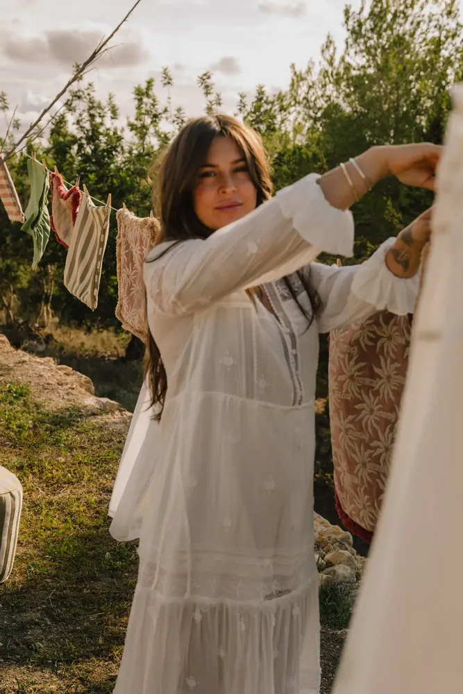 Tissus pour extérieurs - Coussin Réversible Laura Rose & Écru x Maya Rose & Écru - PALAIS SUSTAINABLE LUXURY