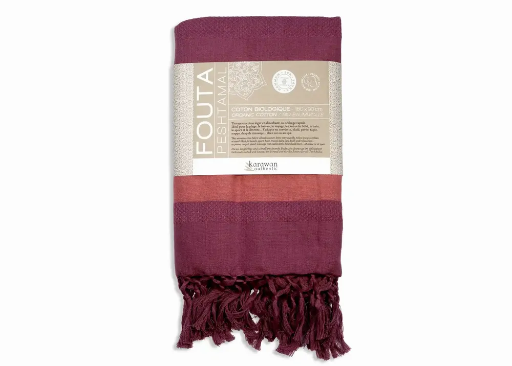 Serviettes de bain - FOUTA TISSÉE EN COTON BIOLOGIQUE - COLLECTION GARDEN - COULEUR FUSHIA - KARAWAN AUTHENTIC