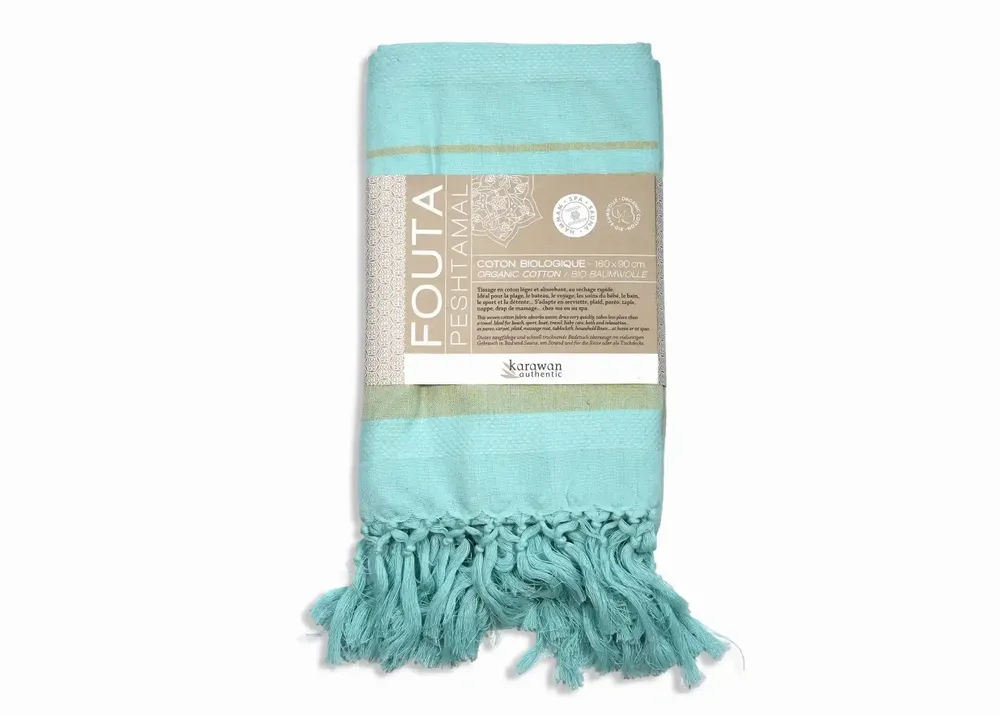 Serviettes de bain - FOUTA TISSÉE EN COTON BIOLOGIQUE - COLLECTION GARDEN - COULEUR TURKUAZ - KARAWAN AUTHENTIC