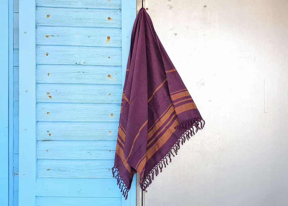 Bath towels - WOVEN ORGANIC COTTON FOUTA - GARDEN COLLECTION - PURPLE COLOR - KARAWAN AUTHENTIC