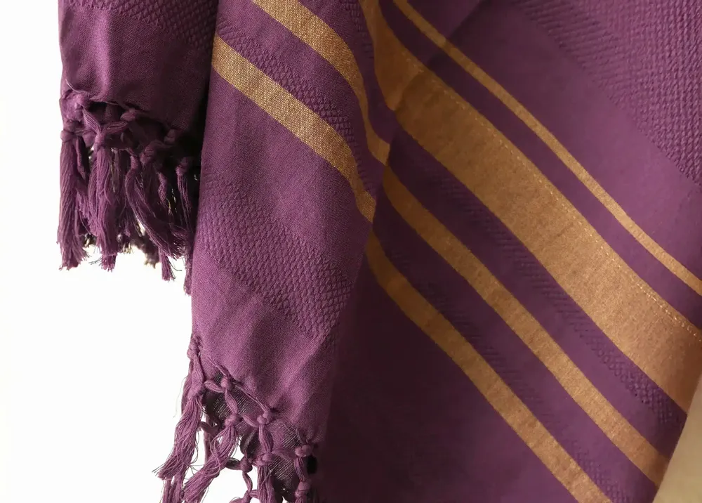 Bath towels - WOVEN ORGANIC COTTON FOUTA - GARDEN COLLECTION - PURPLE COLOR - KARAWAN AUTHENTIC