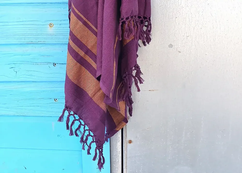 Bath towels - WOVEN ORGANIC COTTON FOUTA - GARDEN COLLECTION - PURPLE COLOR - KARAWAN AUTHENTIC