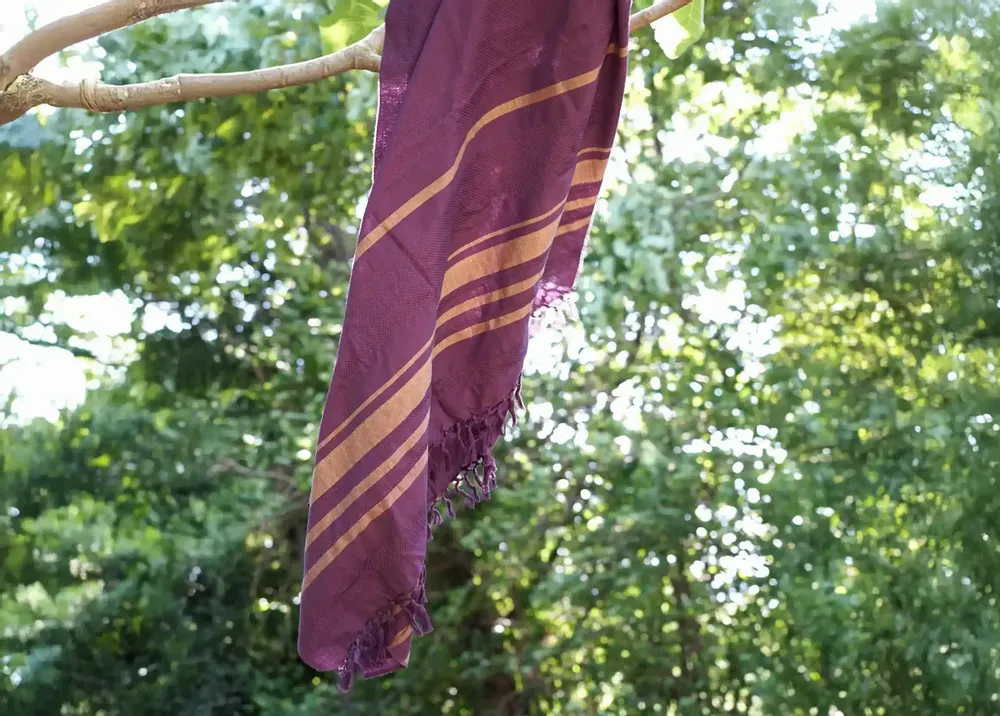 Bath towels - WOVEN ORGANIC COTTON FOUTA - GARDEN COLLECTION - PURPLE COLOR - KARAWAN AUTHENTIC