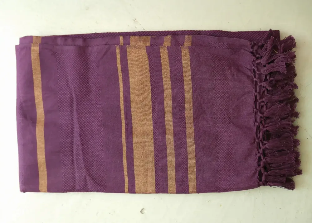 Bath towels - WOVEN ORGANIC COTTON FOUTA - GARDEN COLLECTION - PURPLE COLOR - KARAWAN AUTHENTIC