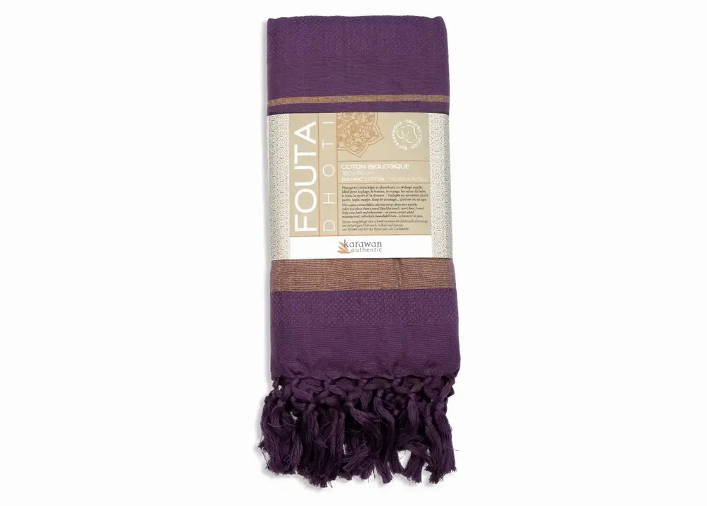Bath towels - WOVEN ORGANIC COTTON FOUTA - GARDEN COLLECTION - PURPLE COLOR - KARAWAN AUTHENTIC