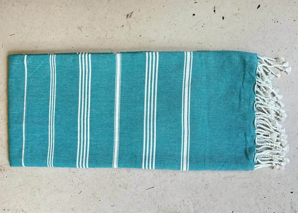 Bath towels - ORGANIC COTTON FOUTA - HAMMAM Collection - Color ATOLL BLUE - KARAWAN AUTHENTIC
