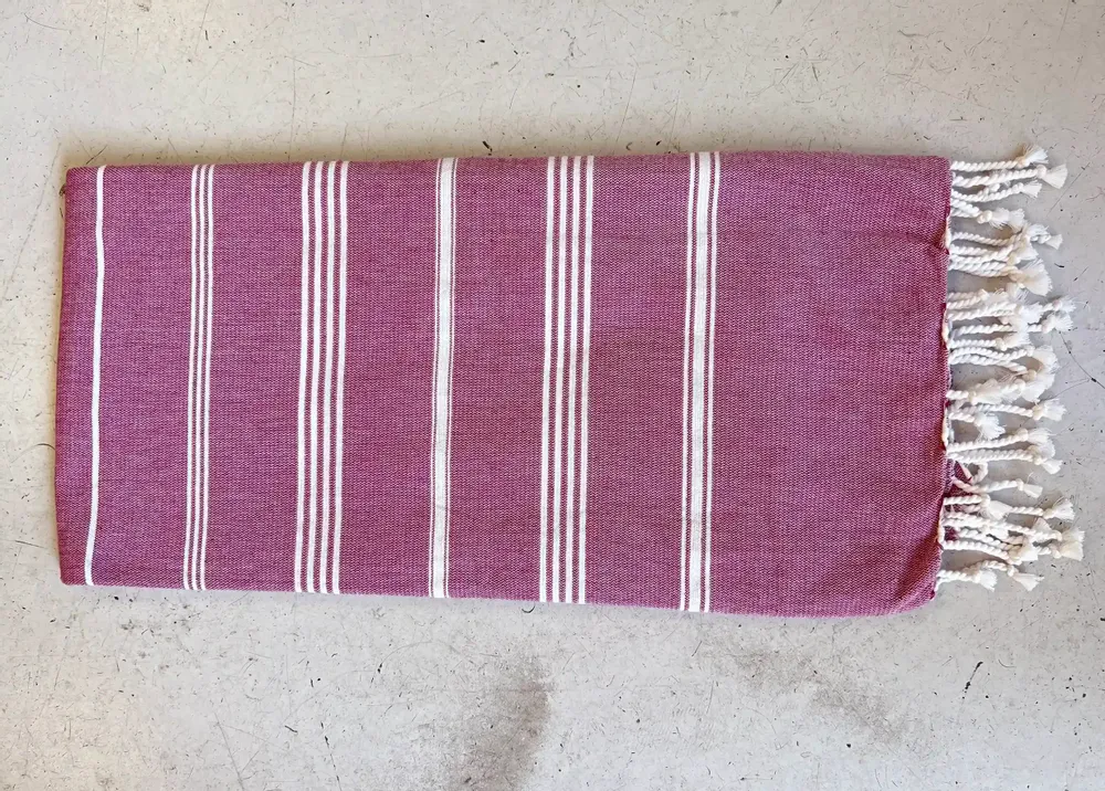 Serviettes de bain - FOUTA EN COTON BIOLOGIQUE - Collection HAMMAM - Couleur BORDEAUX - KARAWAN AUTHENTIC