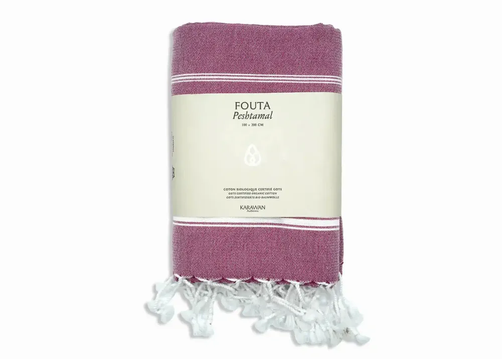 Serviettes de bain - FOUTA EN COTON BIOLOGIQUE - Collection HAMMAM - Couleur BORDEAUX - KARAWAN AUTHENTIC