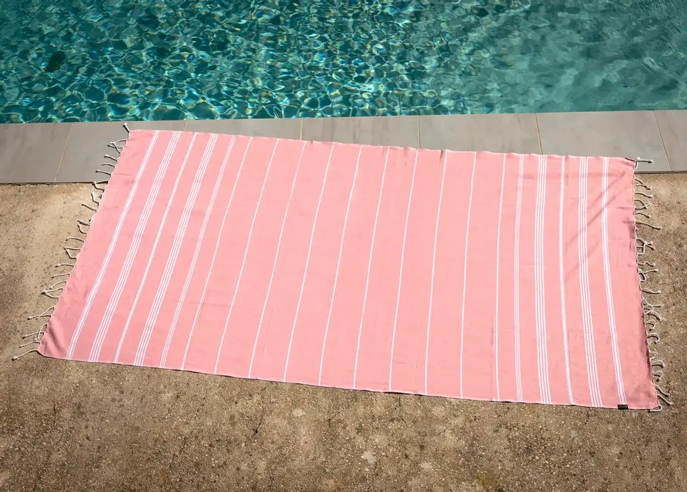 Bath towels - ORGANIC COTTON TOWEL - HAMMAM COLLECTION - WHITE & CORAL COLOR - KARAWAN AUTHENTIC