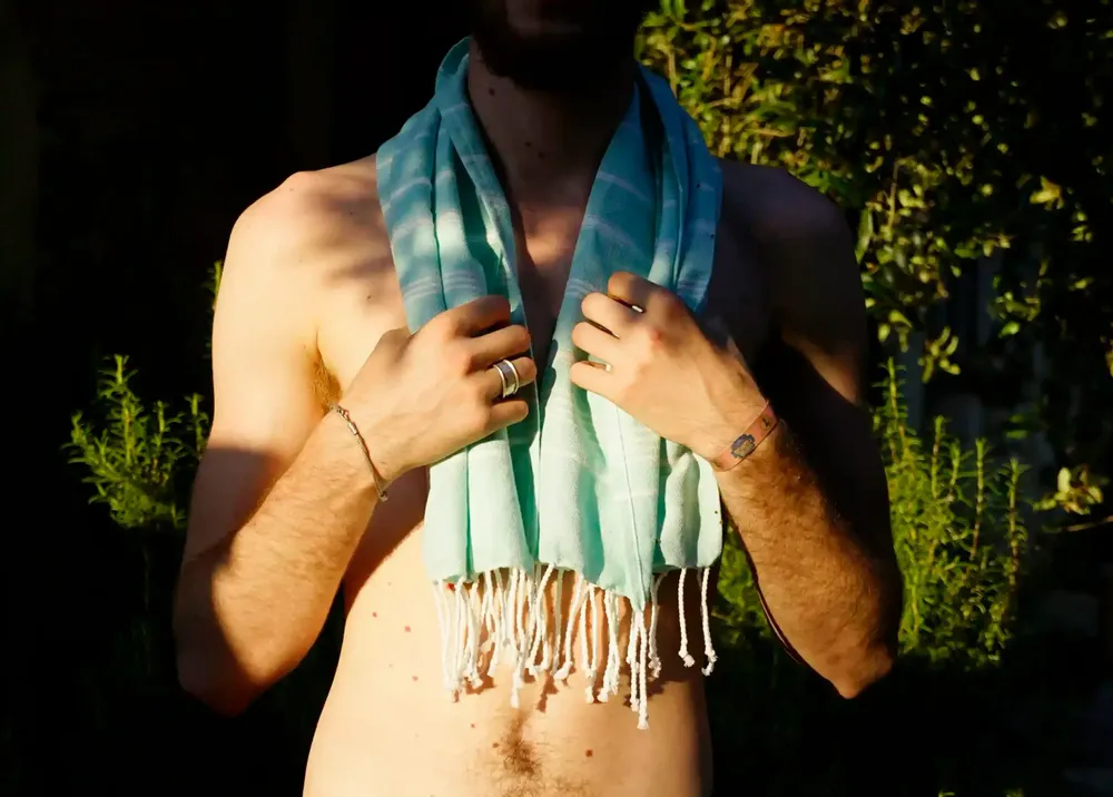 Bath towels - ORGANIC COTTON FOUTA - HAMMAM COLLECTION - WHITE & MINT COLOR - KARAWAN AUTHENTIC