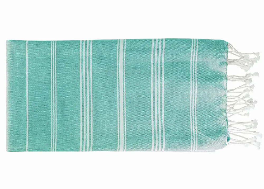 Bath towels - ORGANIC COTTON FOUTA - HAMMAM COLLECTION - WHITE & MINT COLOR - KARAWAN AUTHENTIC