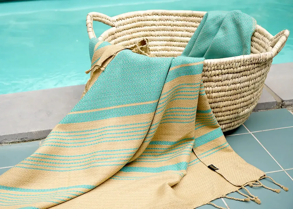 Serviettes de bain - FOUTA EN COTON BIOLOGIQUE - Collection SAND - Couleur AQUASKY - KARAWAN AUTHENTIC