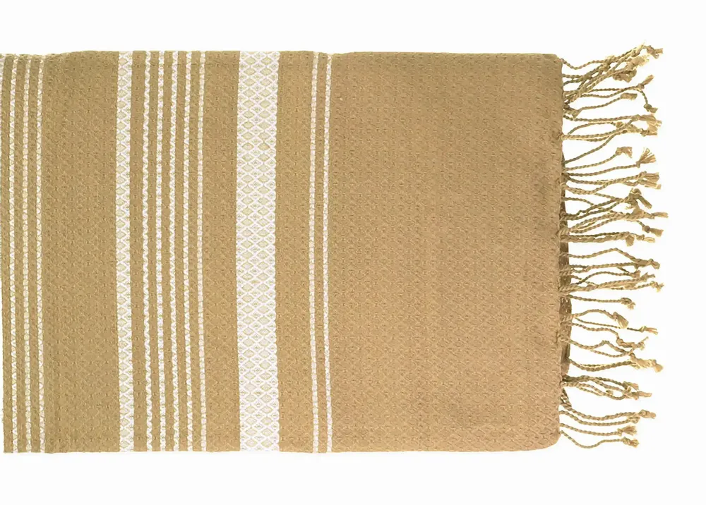 Serviettes de bain - FOUTA EN COTON BIOLOGIQUE - Collection SAND- Couleur SABLE & BLANC - KARAWAN AUTHENTIC