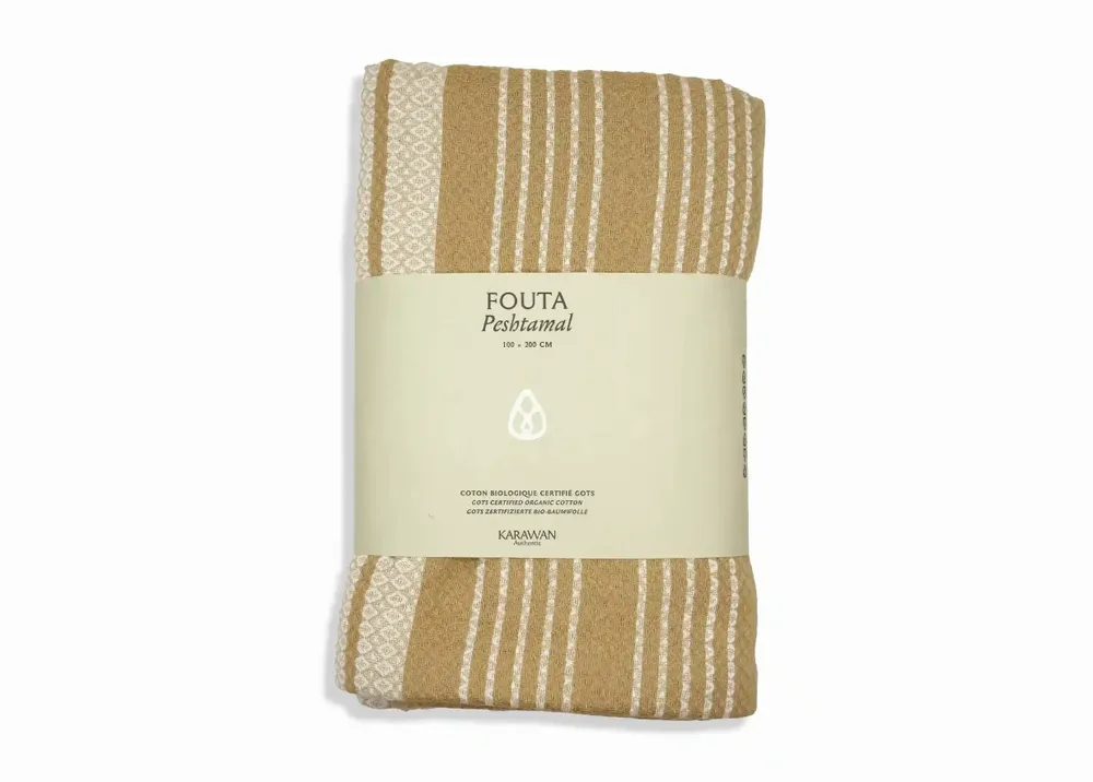 Serviettes de bain - FOUTA EN COTON BIOLOGIQUE - Collection SAND- Couleur SABLE & BLANC - KARAWAN AUTHENTIC