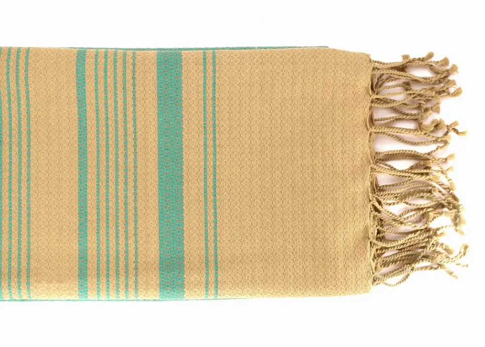 Serviettes de bain - FOUTA EN COTON BIOLOGIQUE - Collection SAND- Couleur SABLE & BLEU ALIZE - KARAWAN AUTHENTIC