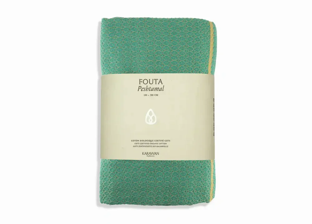 Serviettes de bain - FOUTA EN COTON BIOLOGIQUE - Collection SAND- Couleur SABLE & BLEU ALIZE - KARAWAN AUTHENTIC