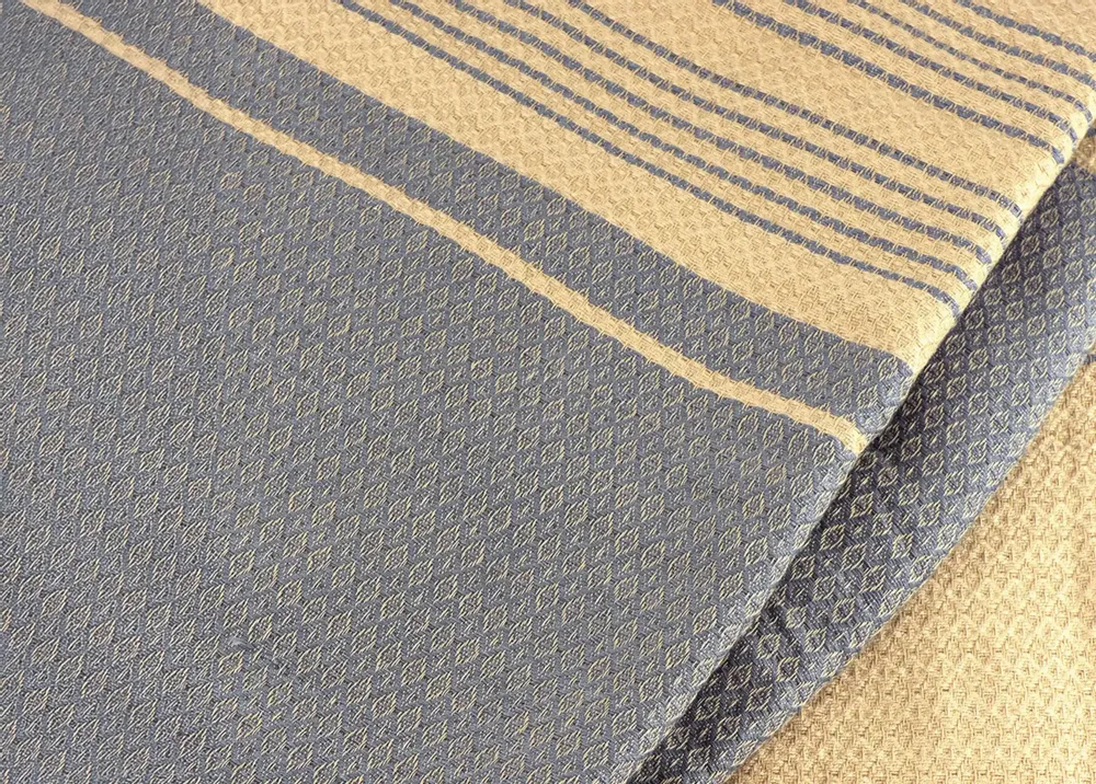 Serviettes de bain - FOUTA EN COTON BIOLOGIQUE - Collection SAND- Couleur SABLE & BLEU DE CHINE - KARAWAN AUTHENTIC