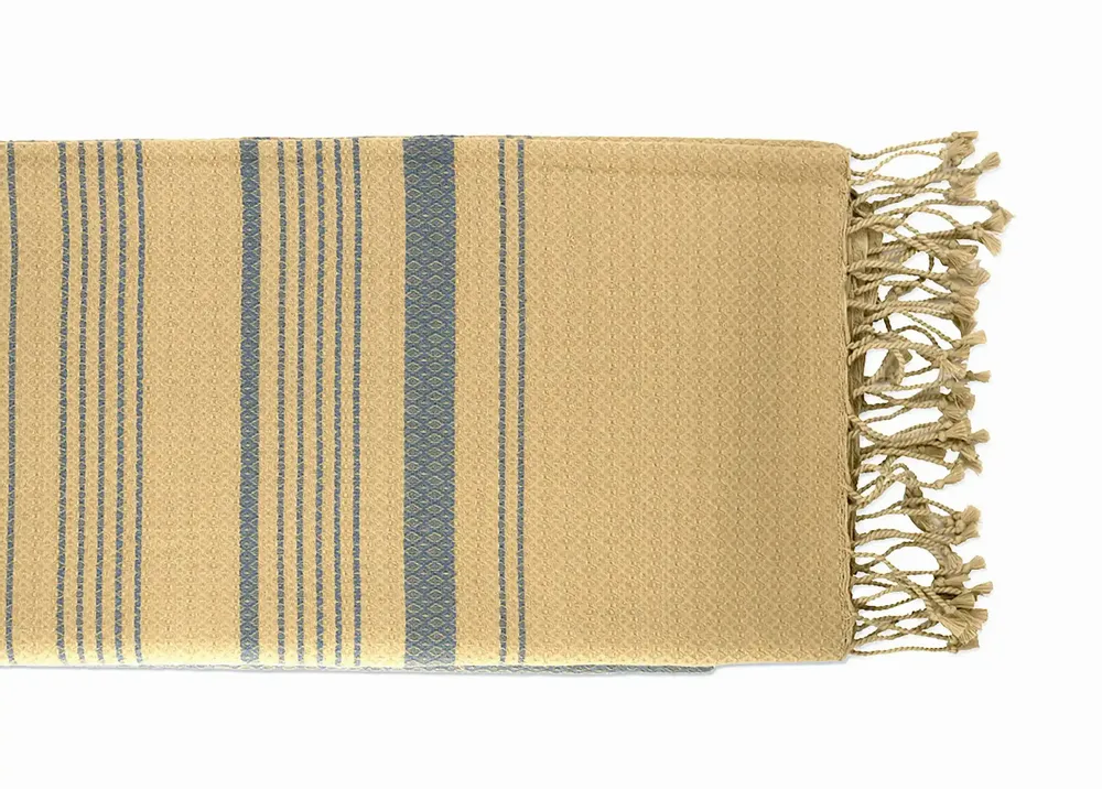 Serviettes de bain - FOUTA EN COTON BIOLOGIQUE - Collection SAND- Couleur SABLE & BLEU DE CHINE - KARAWAN AUTHENTIC