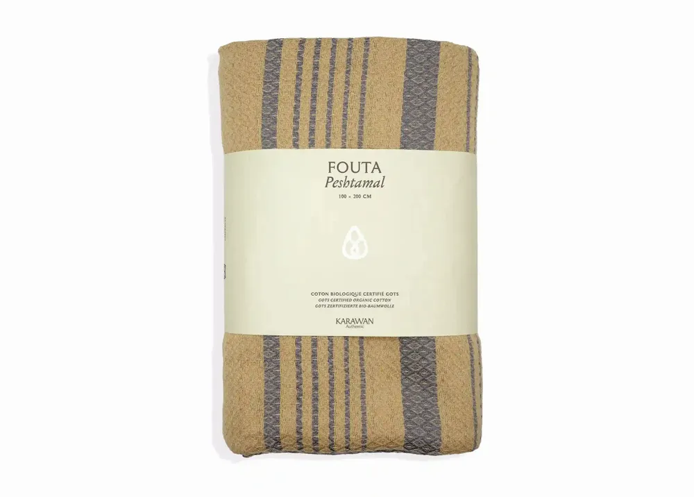 Serviettes de bain - FOUTA EN COTON BIOLOGIQUE - Collection SAND- Couleur SABLE & BLEU DE CHINE - KARAWAN AUTHENTIC