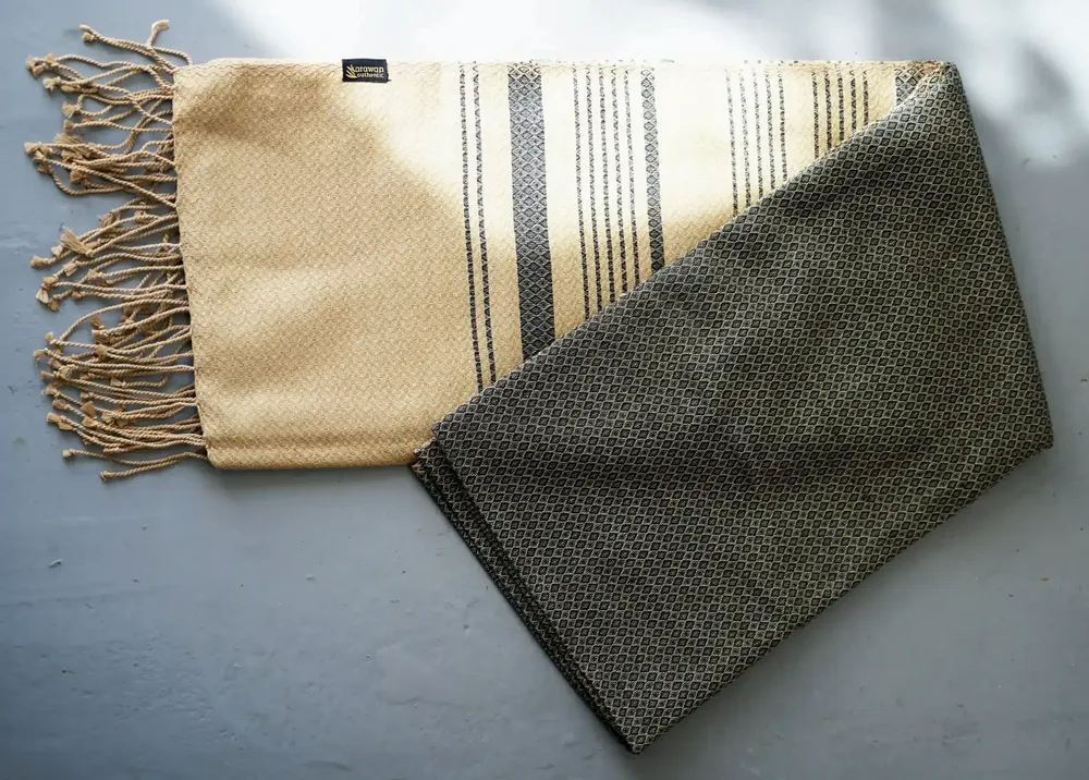 Bath towels - ORGANIC COTTON FOUTA - SAND COLLECTION - SAND & ASH COLOR - KARAWAN AUTHENTIC