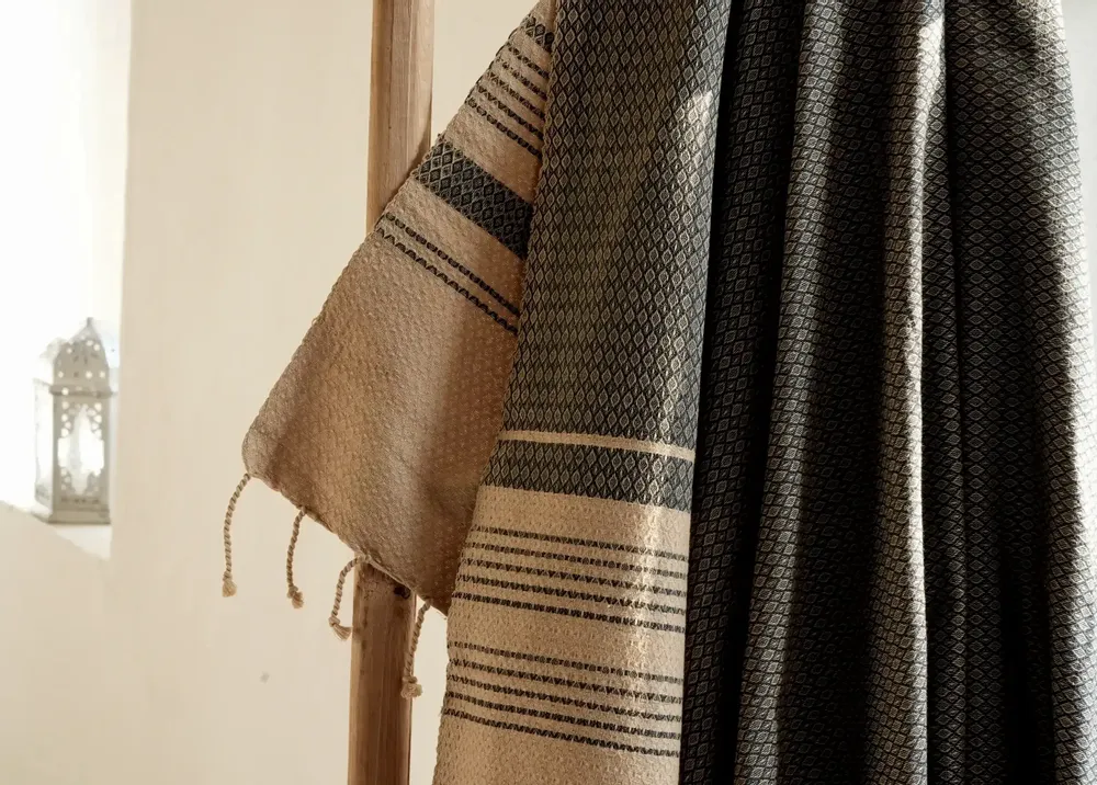 Bath towels - ORGANIC COTTON FOUTA - SAND COLLECTION - SAND & ASH COLOR - KARAWAN AUTHENTIC