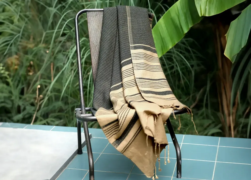 Bath towels - ORGANIC COTTON FOUTA - SAND COLLECTION - SAND & ASH COLOR - KARAWAN AUTHENTIC