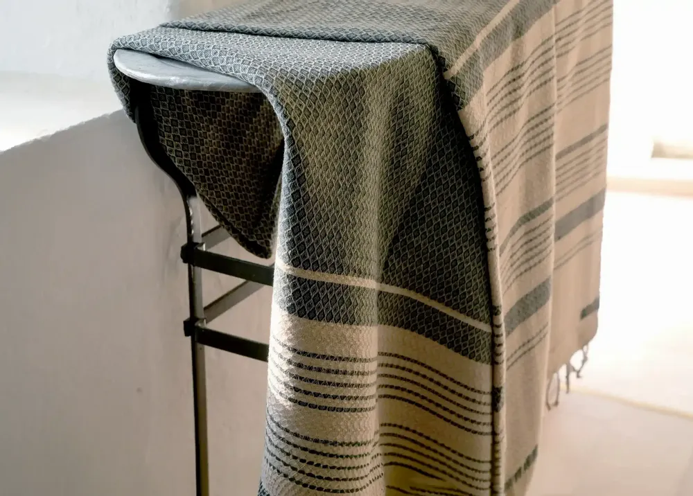 Bath towels - ORGANIC COTTON FOUTA - SAND COLLECTION - SAND & ASH COLOR - KARAWAN AUTHENTIC
