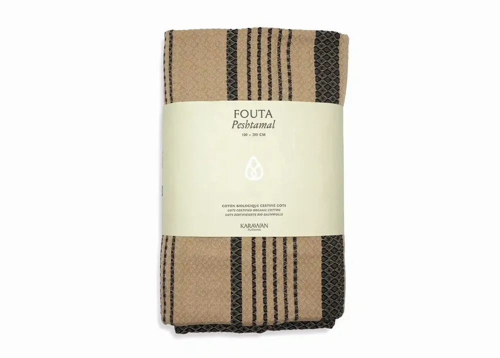 Bath towels - ORGANIC COTTON FOUTA - SAND COLLECTION - SAND & ASH COLOR - KARAWAN AUTHENTIC