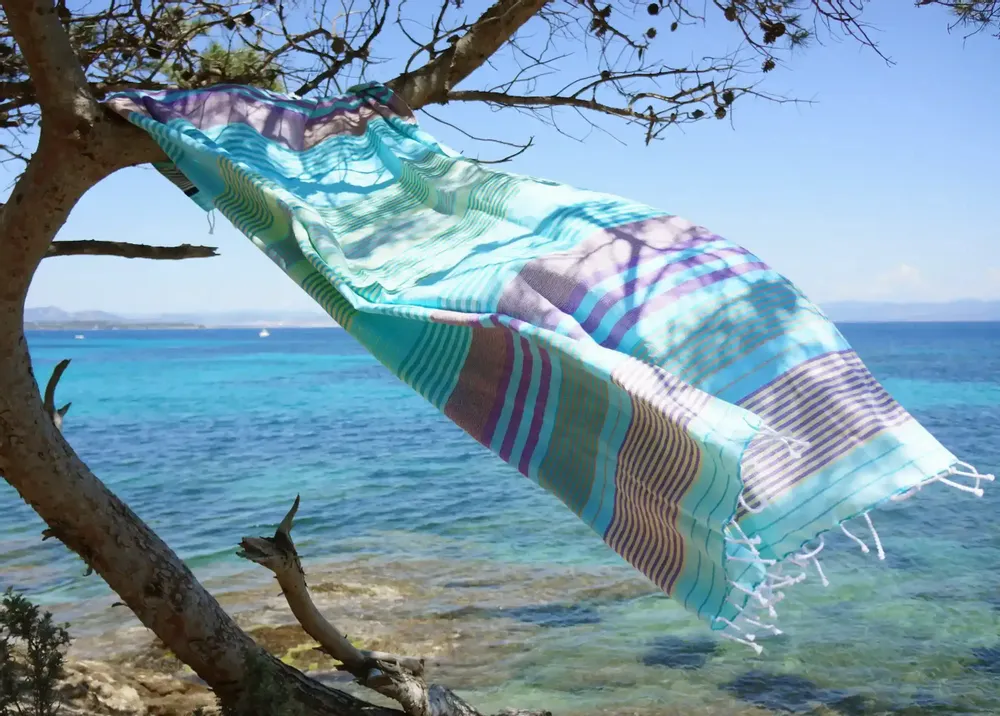 Bath towels - ORGANIC COTTON FOUTA - SUD Collection - AQUAMARINE Color - KARAWAN AUTHENTIC