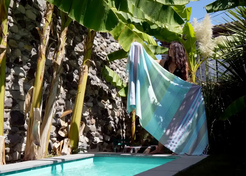 Bath towels - ORGANIC COTTON FOUTA - SUD Collection - AQUAMARINE Color - KARAWAN AUTHENTIC