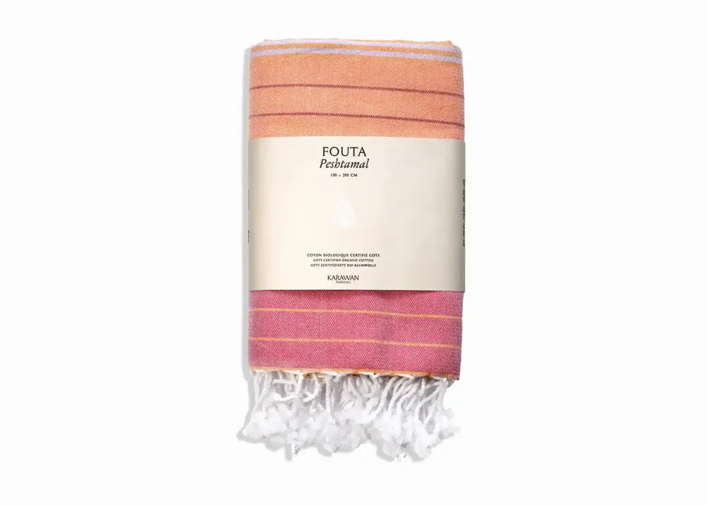 Serviettes de bain - FOUTA EN COTON BIOLOGIQUE - Collection SUD - Couleur AZALEE - KARAWAN AUTHENTIC