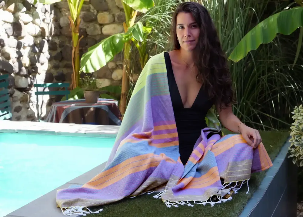 Serviettes de bain - FOUTA EN COTON BIOLOGIQUE - Collection SUD - Couleur PURPLE SUN - KARAWAN AUTHENTIC