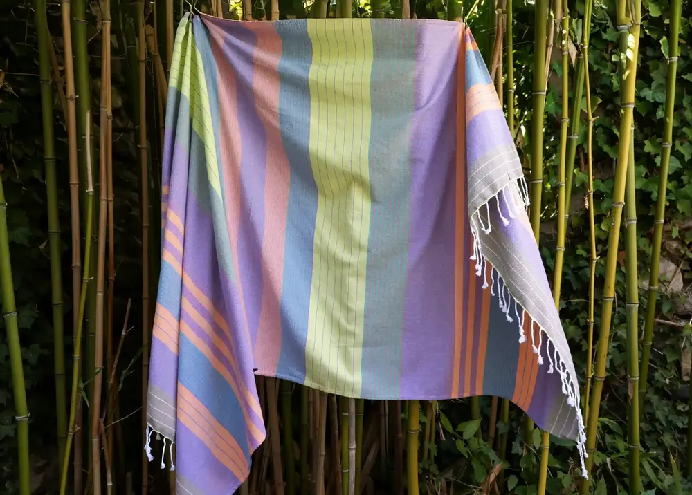 Serviettes de bain - FOUTA EN COTON BIOLOGIQUE - Collection SUD - Couleur PURPLE SUN - KARAWAN AUTHENTIC