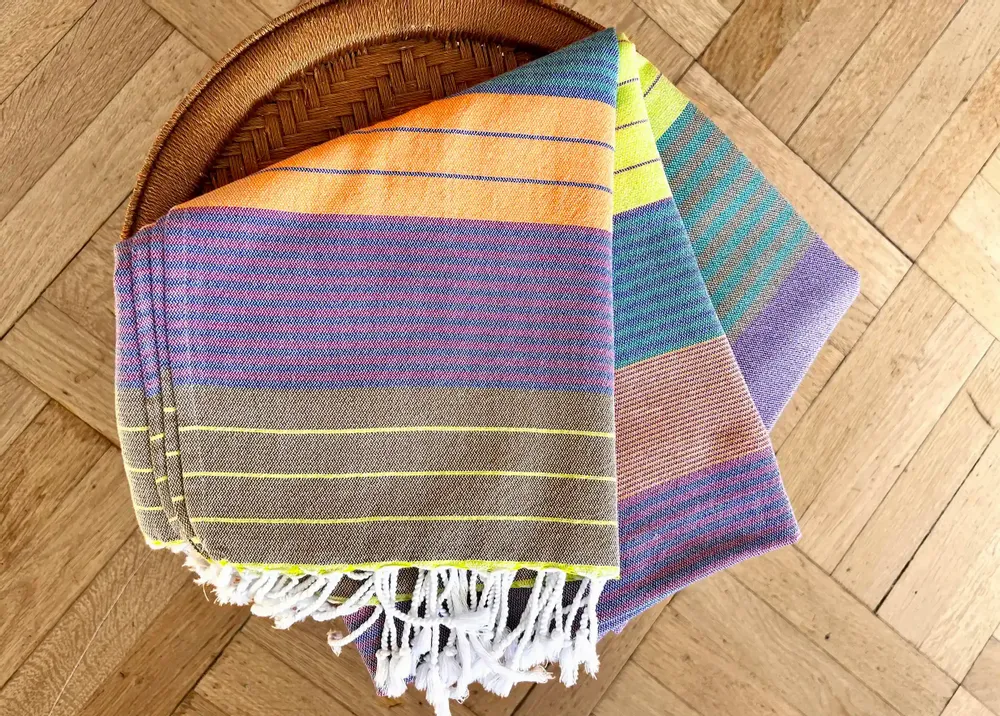Serviettes de bain - FOUTA EN COTON BIOLOGIQUE - Collection SUD - Couleur PURPLE SUN - KARAWAN AUTHENTIC
