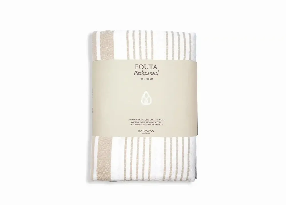 Bath towels - ORGANIC COTTON TOWEL - WHITE SAND Collection - Color WHITE & GINGER - KARAWAN AUTHENTIC