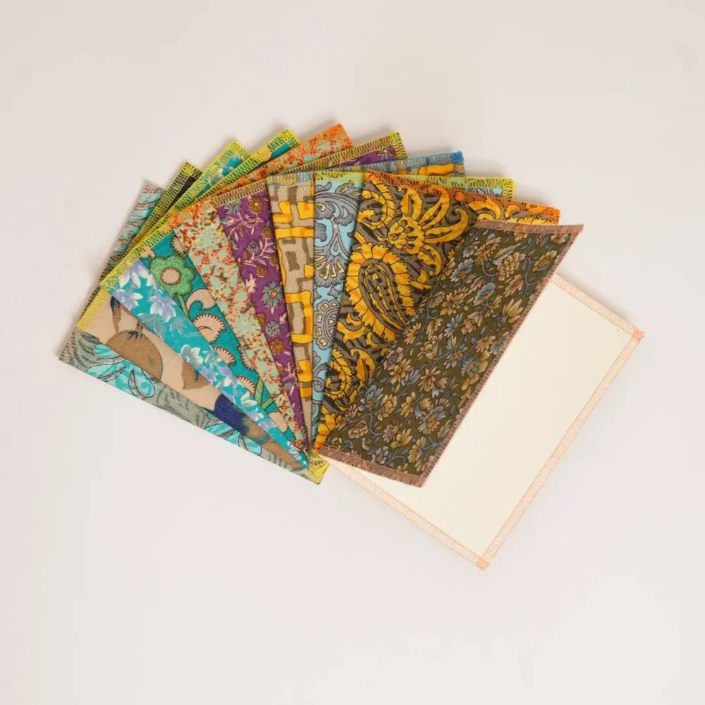 Stationery - Folded postcards – recycled paper with upcycled sari - I WAS A SARI