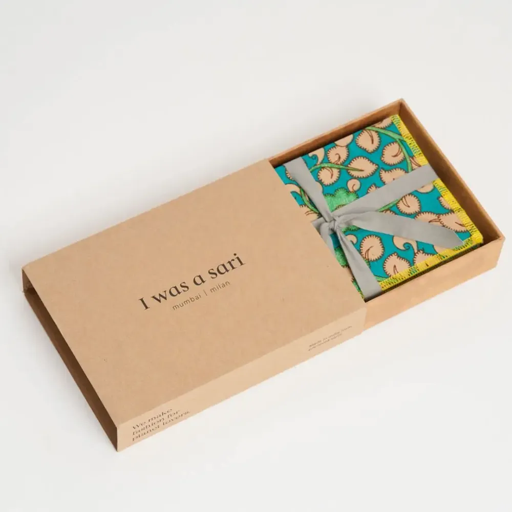 Stationery - Folded postcards – recycled paper with upcycled sari - I WAS A SARI