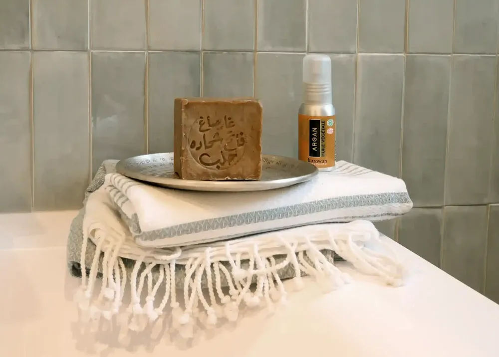 Bath towels - ORGANIC COTTON TOWEL - WHITE SAND Collection - Color BLANC & MIRAGE - KARAWAN AUTHENTIC