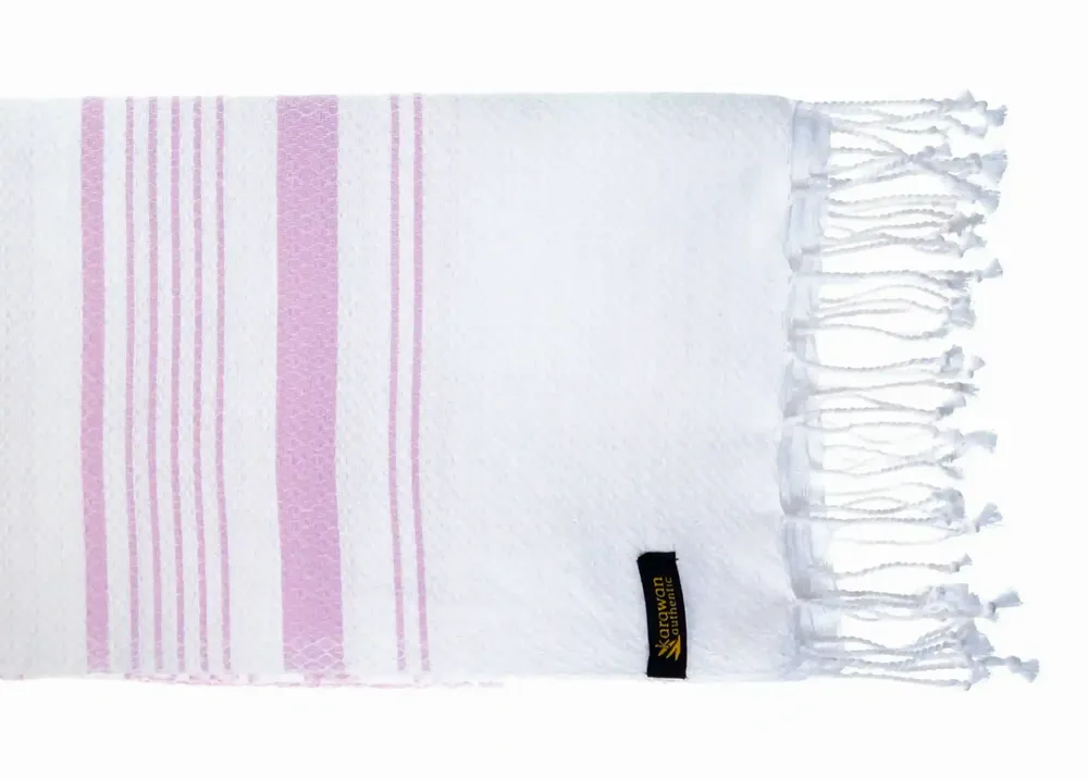 Serviettes de bain - FOUTA EN COTON BIOLOGIQUE - Collection WHITE SAND- Couleur BLANC & PARME - KARAWAN AUTHENTIC