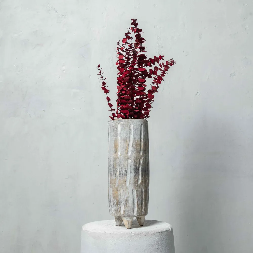 Pottery - Elongated painted clay vase in beige - HUAKAL