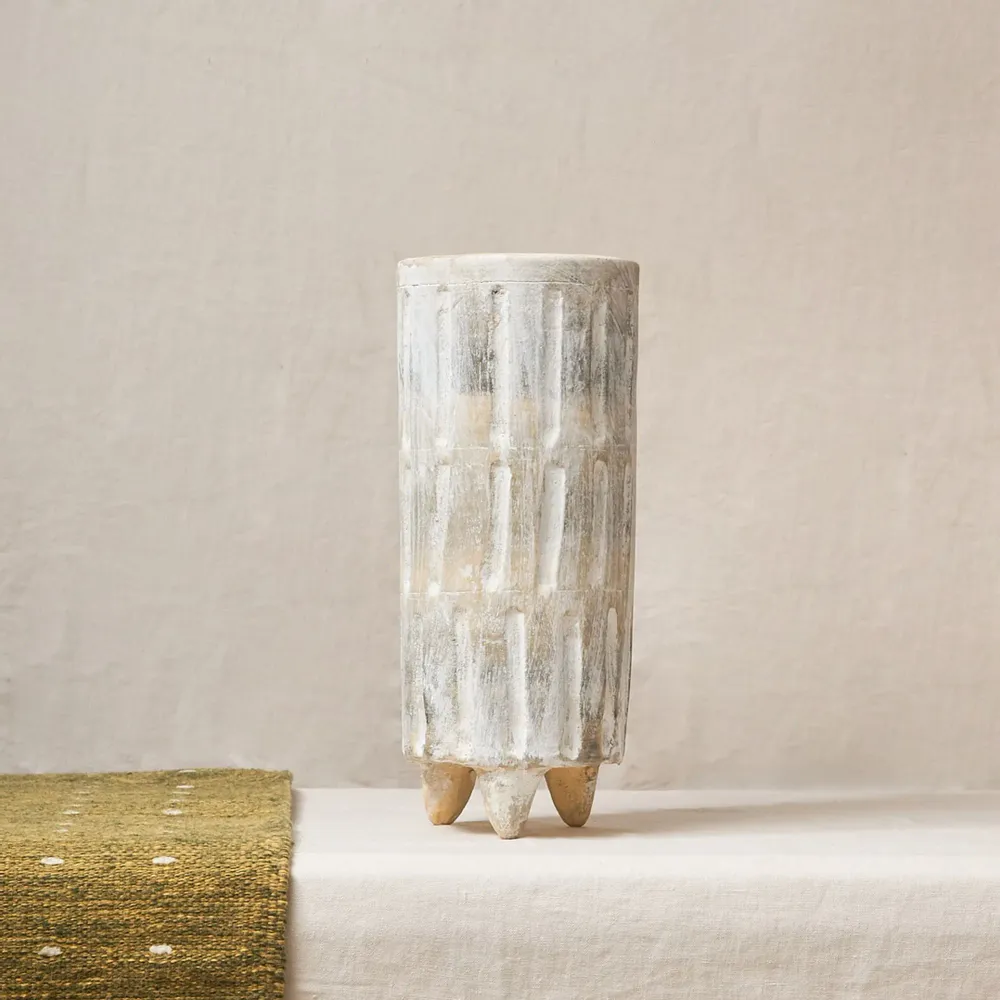 Pottery - Elongated painted clay vase in beige - HUAKAL