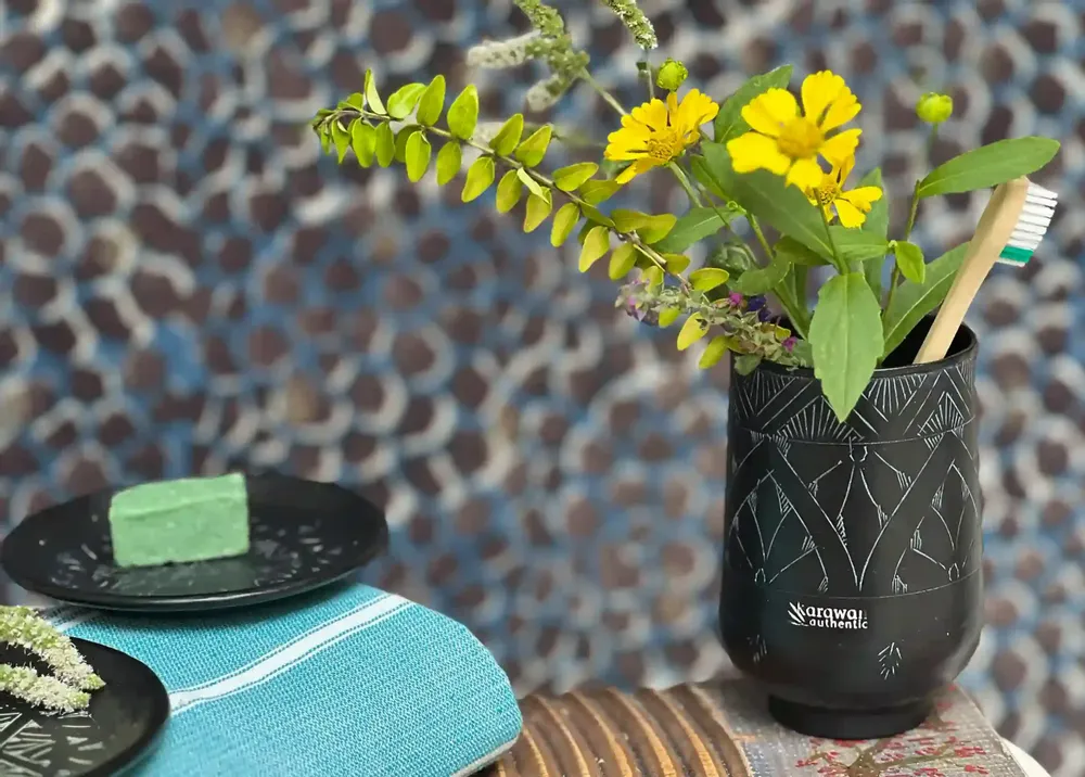Decorative objects - ETCHED BLACK BRASS GLASS' ARABESK ' - KARAWAN AUTHENTIC